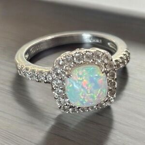 Cushion-Cut Lab-Created Opal & White
Lab-Created Sapphire Ring Sterling Silver